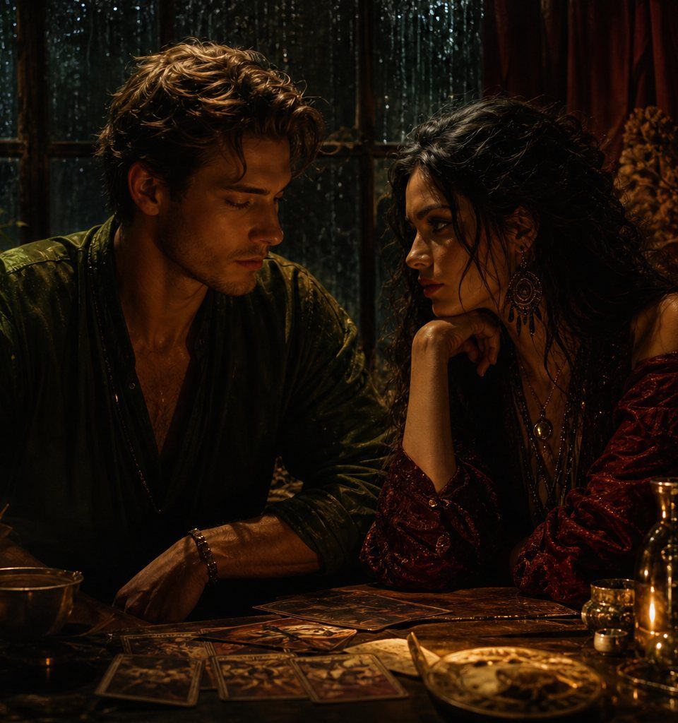Virgo man and Scorpio woman sharing an intimate candlelit moment